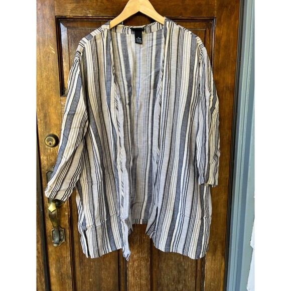 Maggie Barnes Open Cardigan Linen Blend Striped Beach Lagenlook | Womens Size 3X - Picture 1 of 10